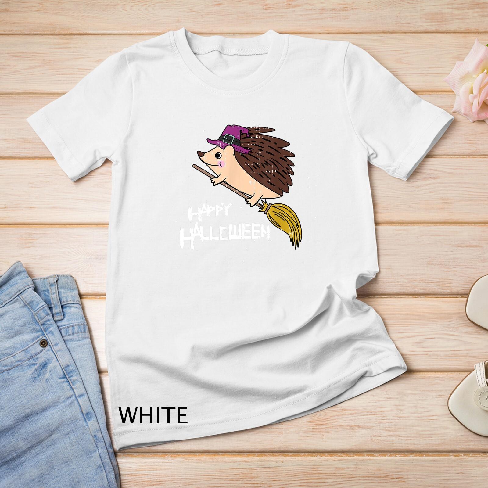 Hedgehog Witch Broomstick Night Cute Animal Halloween Gift Unisex T-Shirt Mens Womens Tees Top 2XL
