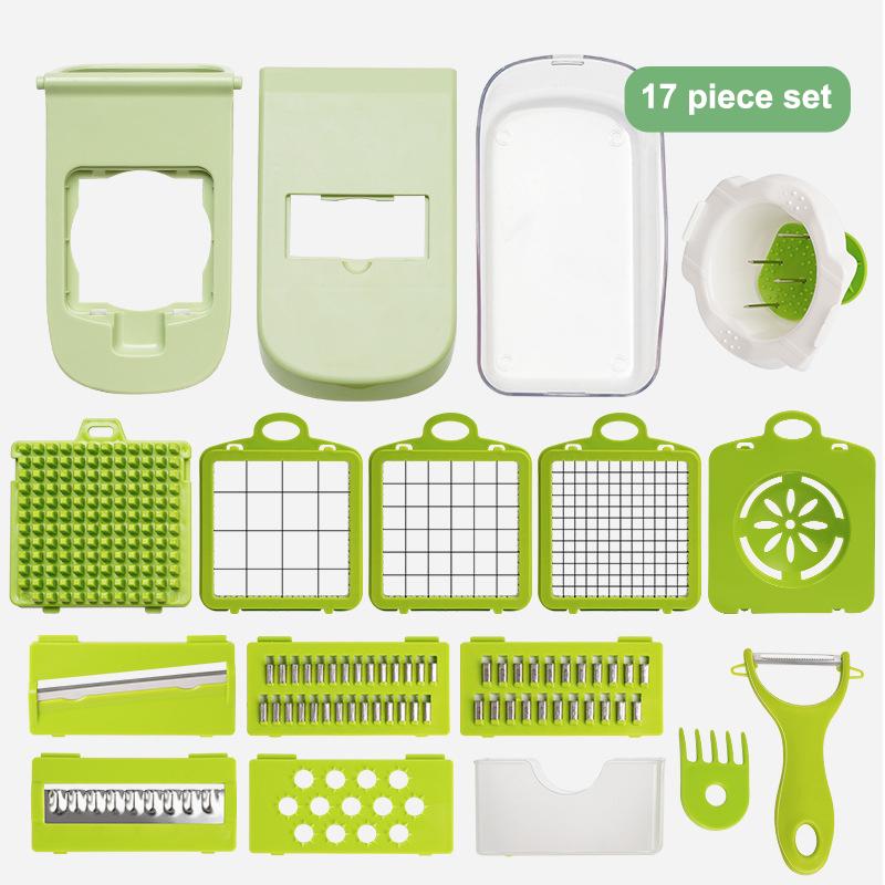 

Многофункциональная овощерезка, кухонные инструменты, шинковки, слайсер с корзиной, измельчитель для фруктов и картофеля, терка для моркови 17PCS