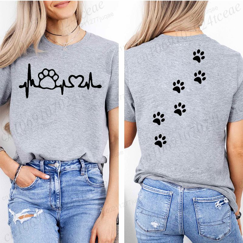 Cat Heart Women Print Tshirt Girl Short Sleeve Crew Neck TShirts Casual Top for Summer  Spring Cat Lover Womens Clothing