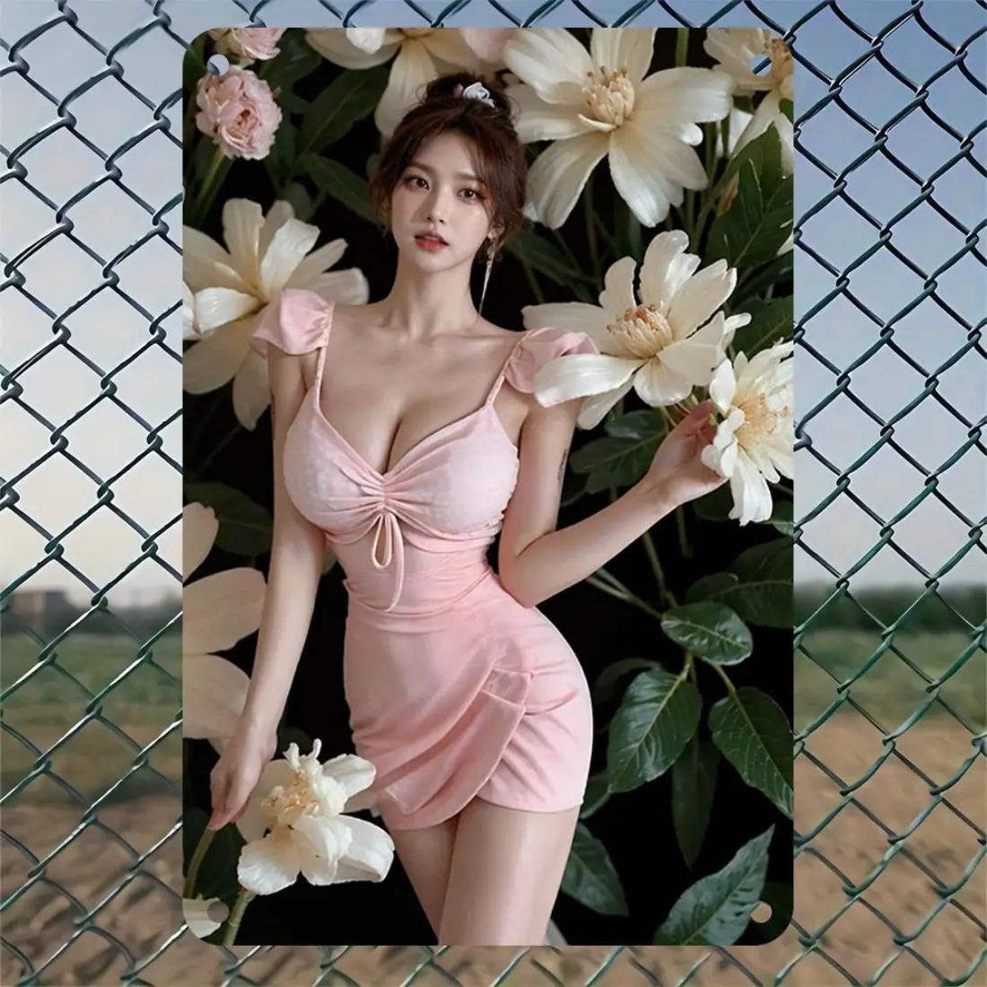 

Vintage Korean Metal Wall Sign x Pastel Tin Art Plaque Elegant Woman Home Cafe Bar Decor 20x30cm