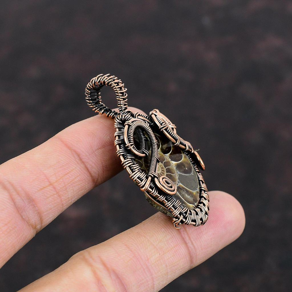 Ammonite Fossil Pendant Copper Wire Wrapped Pendant Ammonite Fossil Gemstone Jewelry Handmade Pendant Wonderful Copper Jewelry Gift For Her