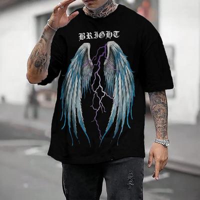 Men's T-Shirt With Wing Pattern Printed T-Shirt Casual Short Sleeved T-Shirts Oversized Men Clothing Tops Outdoor Street Clothes