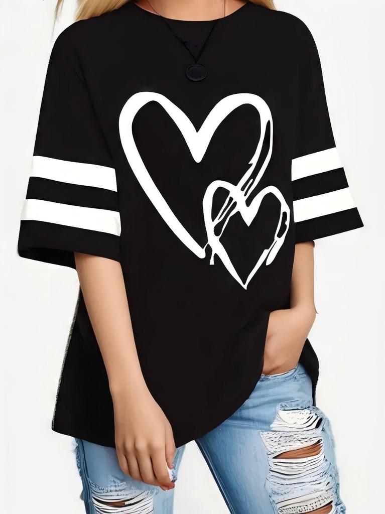 2025 Sommer Herz Muster Übergröße Damen T-Shirt - Europäischer & Amerikanischer Stil
