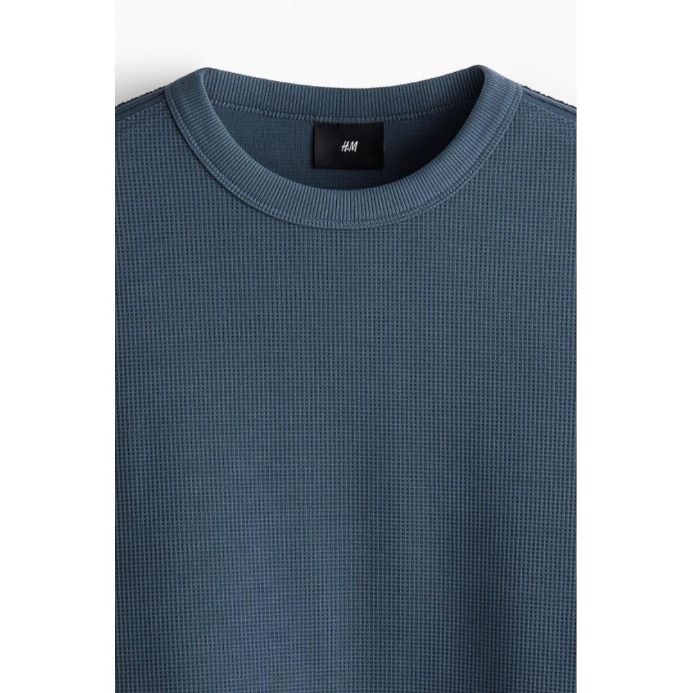 H M Loose Fit Waffle Texture sweatsHirt Dark Turquoise