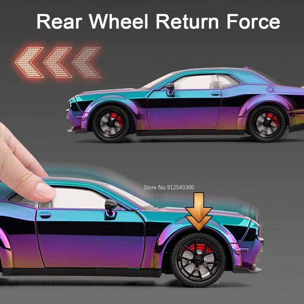 1:24 Challenger SRT Hellcat Police Car Model Toy Metal Diecast Pull Back Sound Light Miniature Vehicle Models Kids Boys Gifts