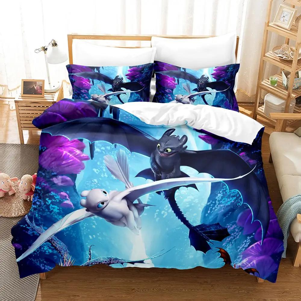 Anime T-Toothless Boy Duvet Cover Set, Polyester Bedding Set For Home 2-Piece Set 1 Quilt Cover with Pillowcase for Boy Gifts