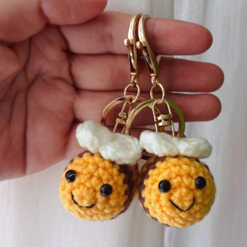 5pcs Fashion Woolen Knitting Little Bee Keychain DIY Handmade Bag Pendant Keyring for Friend Gifts Cartoon Cute Animal Key Chain