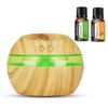 300ml USB Wood Grain Humidifier with 2 Essential Oils, 7 Color LED Lights, Ultra Quiet, Auto Shut-Off
