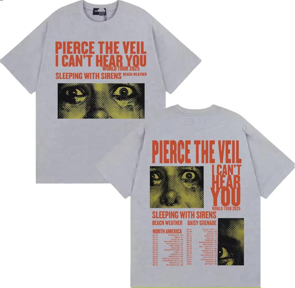 

Fashion Hiphop Rock Music Tshirt for Unisex and Women Retro Tshirt Pierce Veil I Cant Hear You Tour 2026 Merch Tshirt Y2k Top 4XL