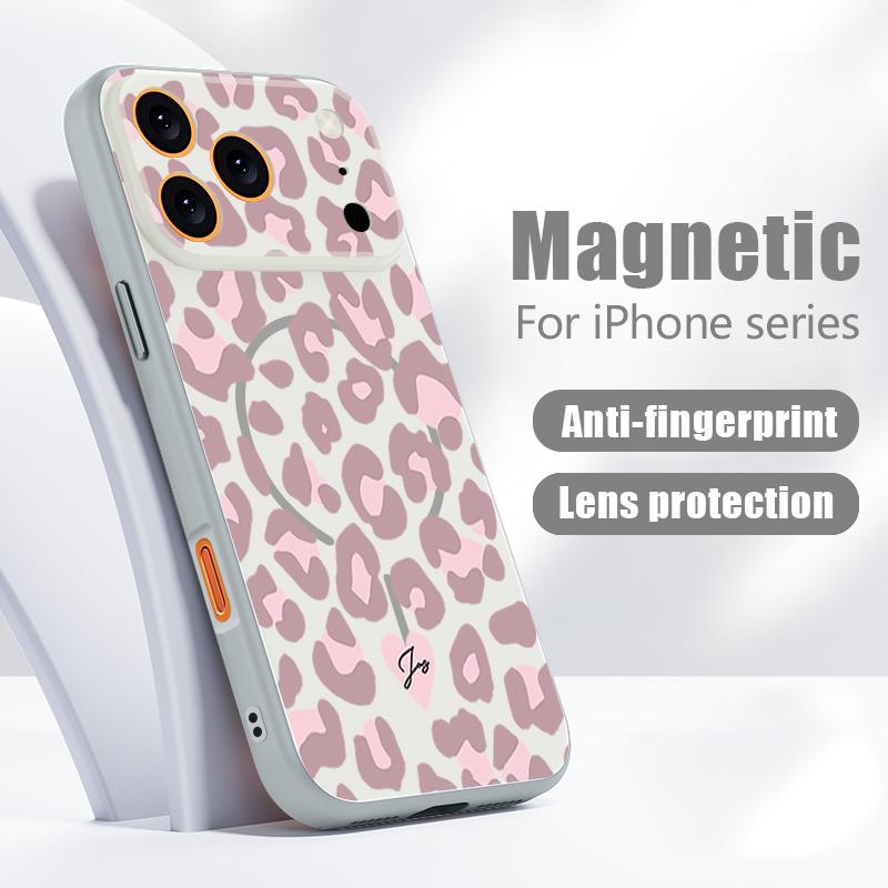 Case For iPhone 17 Pro Max Pink Leopard Print Magnetic For Magsafe Hybrid Slim Matte Cover For iPhone 16 15 14 13 Pro Max