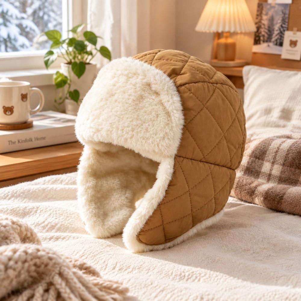 Rhombus Quilted Kids Ski Hat Adjustable Buckle Windproof Earflap Hat Outdoor Activities