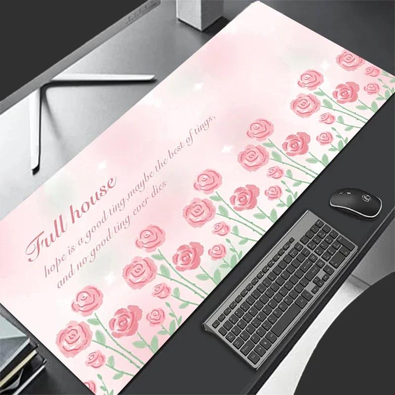 Flower Print Leather Gaming Mouse Pad Large Gamer Keyboard Vintage Flower Pattern Desk Mouse Mat Gaming Dorm Notebook Mousepad