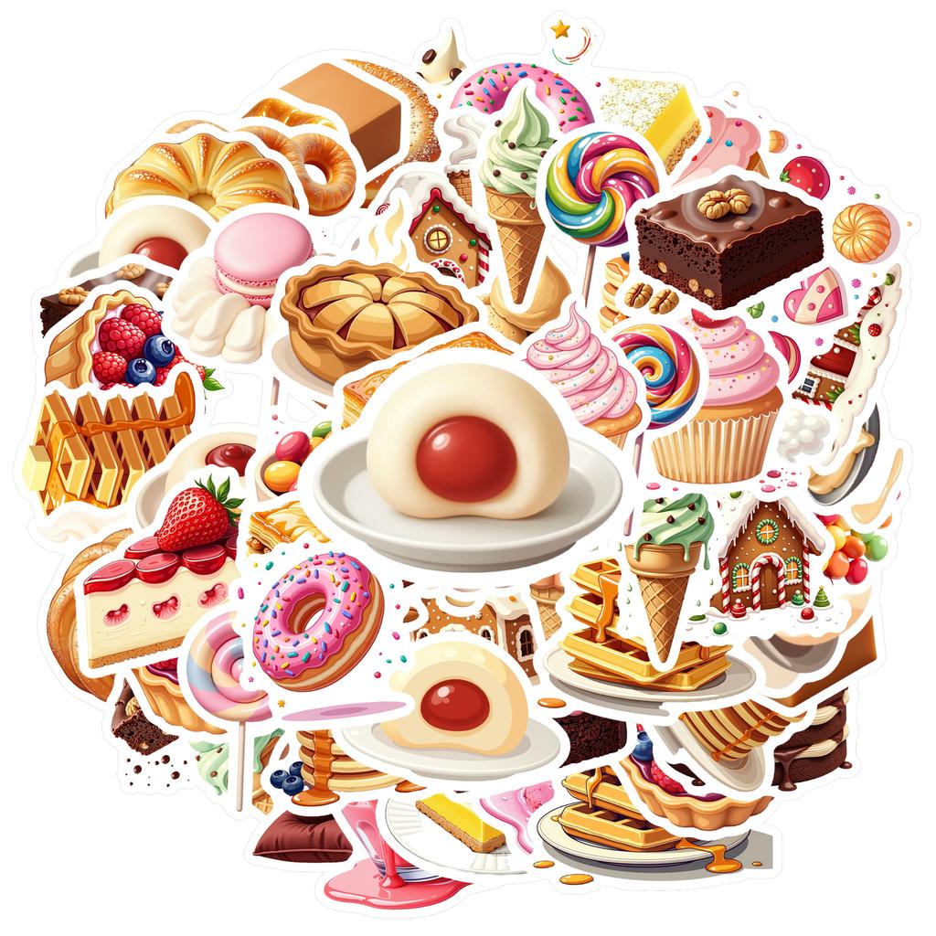 35-70cps Sweet Dessert Stickers Donut Ice Cream Strawberry Cake Aesthetic Decals Decoration Phone Luggage Water Bottle School