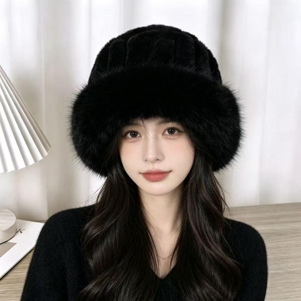 Faux Fur Faux Fur Bucket Hat Ribbed Crown Furry Brim Hat New Winter Bucket Hat Women