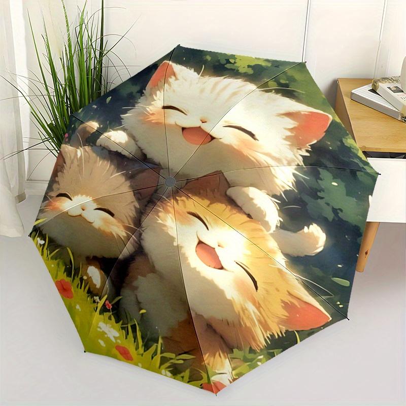 1pc Three kittens Automatic Folding Umbrella - 3 Folding Design, Vivid Cartoon Pattern, Suitable for Outdoor Activities, A Gift for Fans In All S