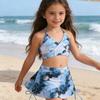 Children's Swimsuit Women's Split Skirt Tie-dye Printing Medium and Older Children's Girls' Bikini Children's Swimsuit Three-piece Set