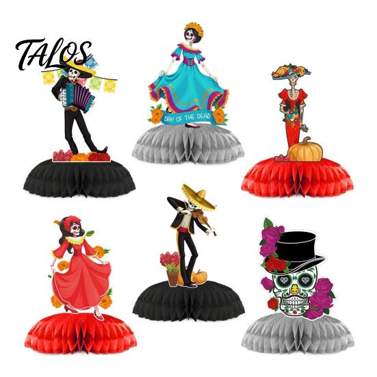 Festival-Atmosphäre Tischdekorationen 3 Stück Tag der Toten Schädel Waben-Dekoration, 6 Stile Zucker Traditionelle Mexikanische Fiesta Party-Mitgebsel Figuren für