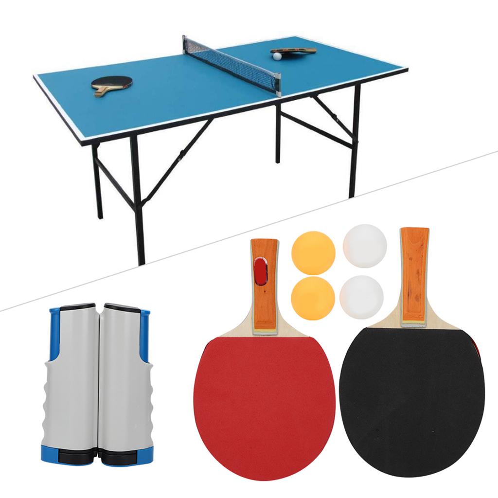 Table Tennis Set Portable Telescopic Net Rack Rackets Ping Pong Balls Training AccessoriesWhite and blue