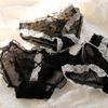 Black Women's Lace Mid-Waist Bow Mesh Panties - 620 Series