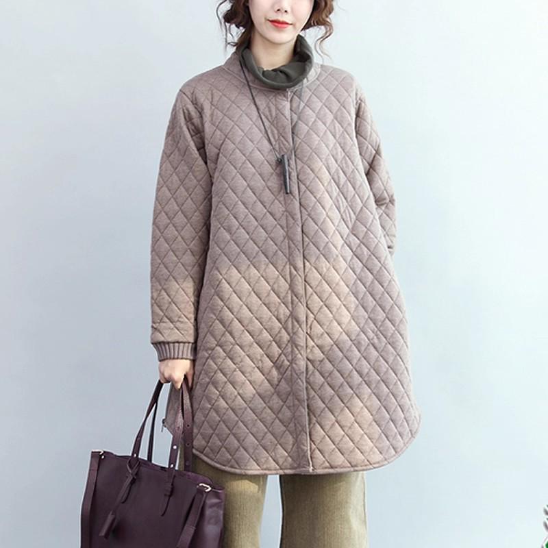 Diamond Quilted Chinese Style Women s Mid-Length Cotton Jacket - Retro, Simple, and Versatile Medium