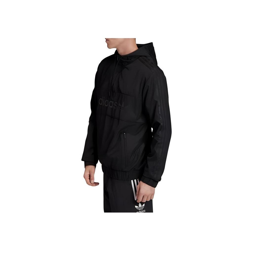 Adidas Solid Color Logo Print Half-Zip Hooded Jacket Men Outerwear Black FQ5140