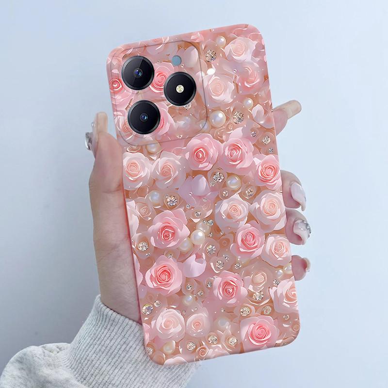 Para Realme C61 C63 Funda de Teléfono Diseño de Niña con Flores Silicona Suave TPU Carcasa Trasera para Realme Narzo N63 C 63 Fundas RealmeC61