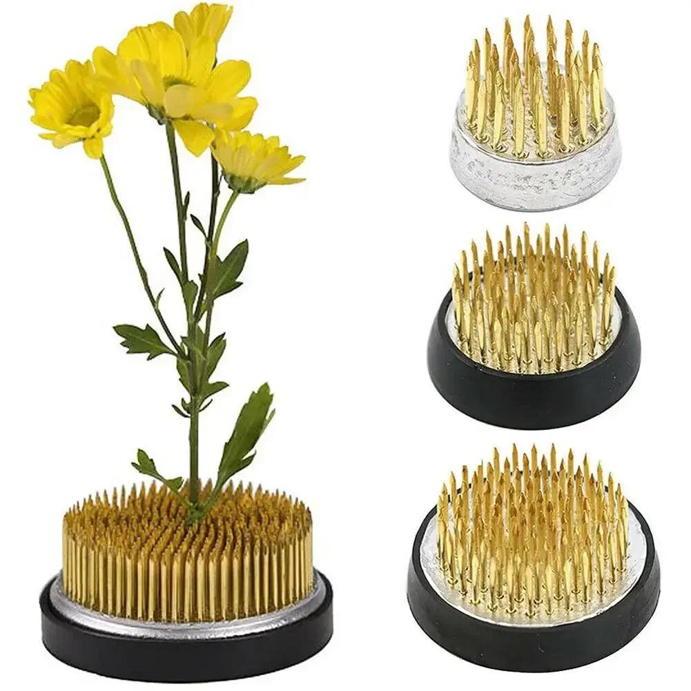 4.6x2cm/1.81x0.78 (DxH) Gold Pin Flower Frog Arranging Holder Small Ikebana Kenzan Pin Frog Arrangements For Pot Lid Vase 46mm