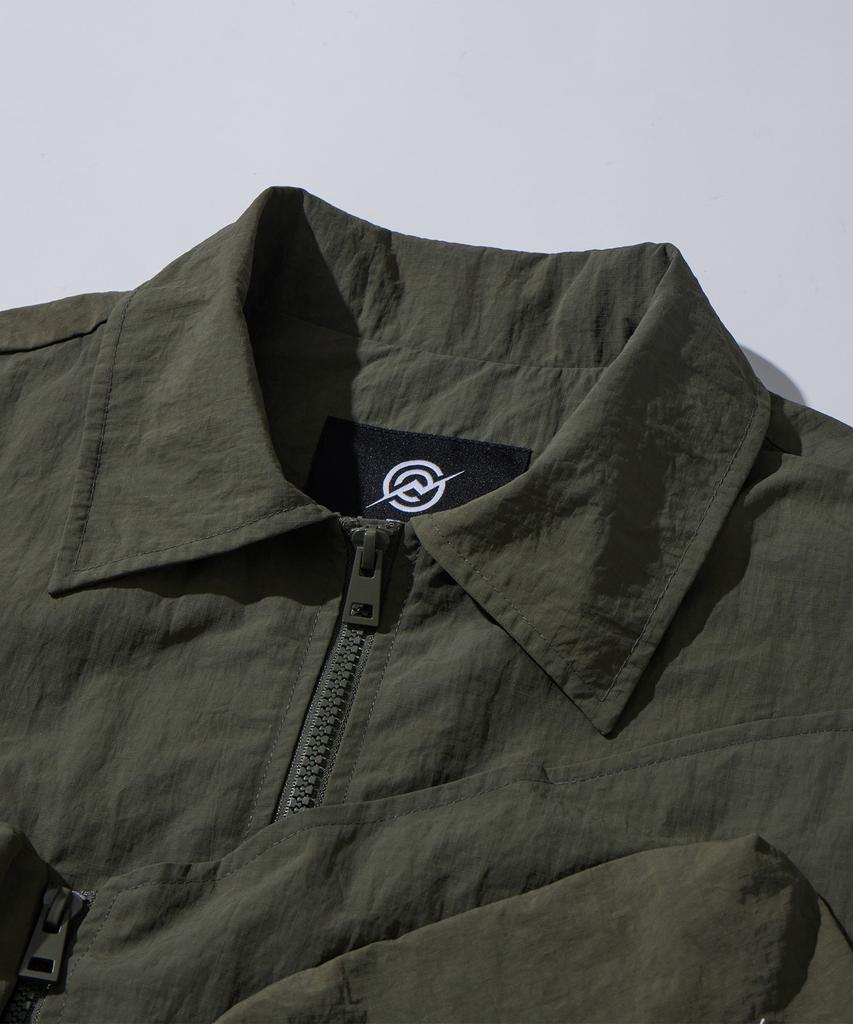 Kallapataleu Nylon Taslan Offset Zip Pocket Half Shirts - Khaki