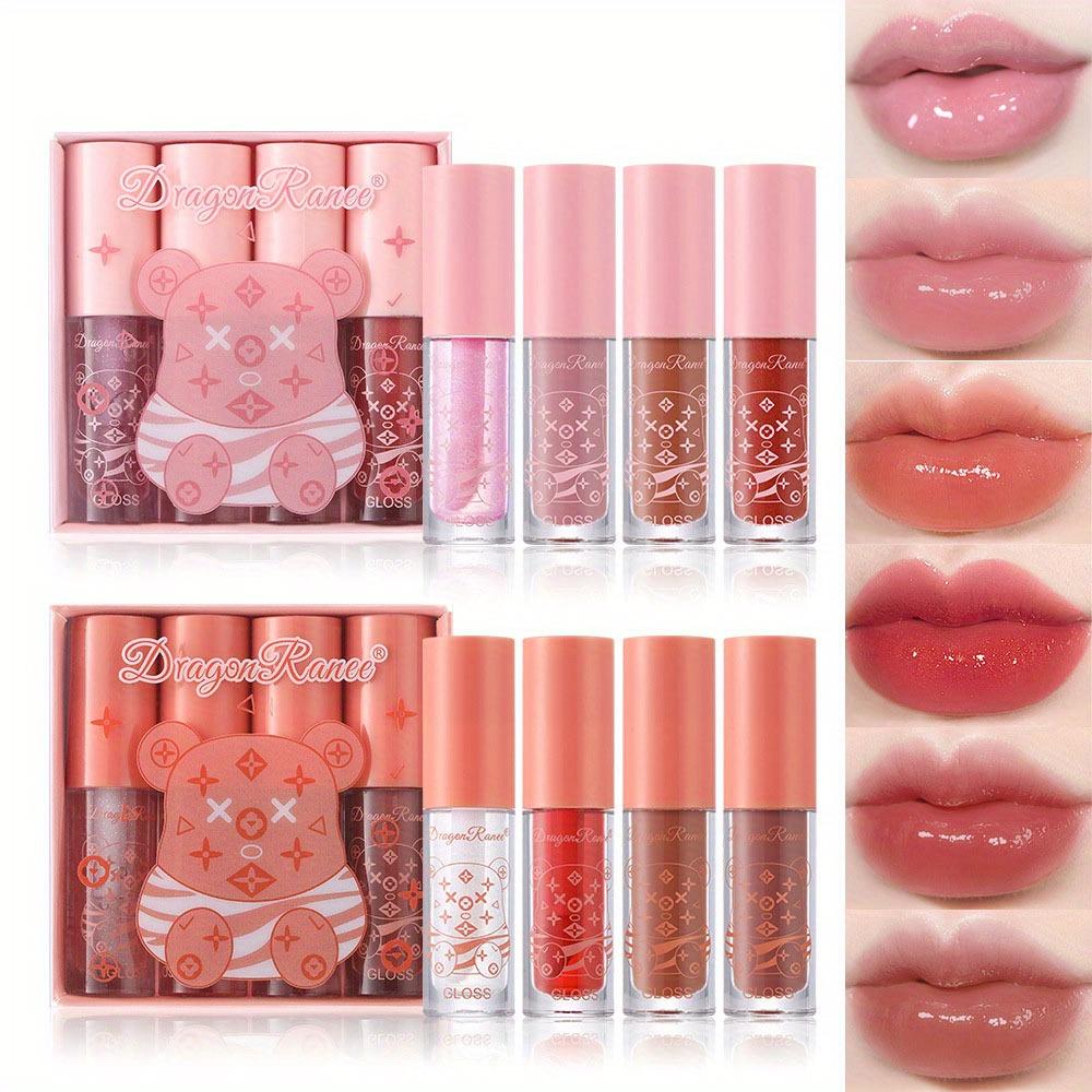 Glossy Non Sticky Lip Oil Set 4PCS Shiny Lip Gloss Water Glass Lip Tint Summer Jelly Lipstick Gift Box