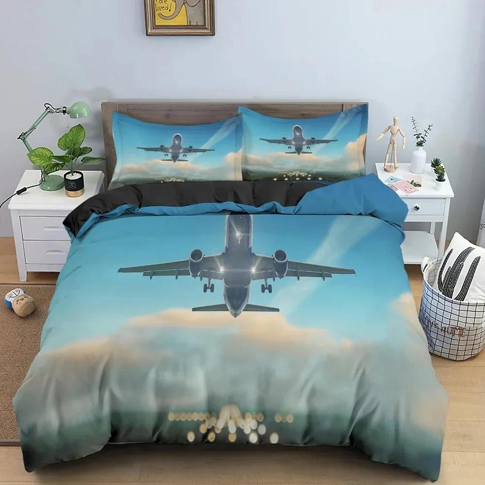 3D Flugzeug Gedruckt Bequemer Bettdeckenbezug Kissenbezug Bettwäscheset Kinder Schlafzimmer Dekoration Heimtextil