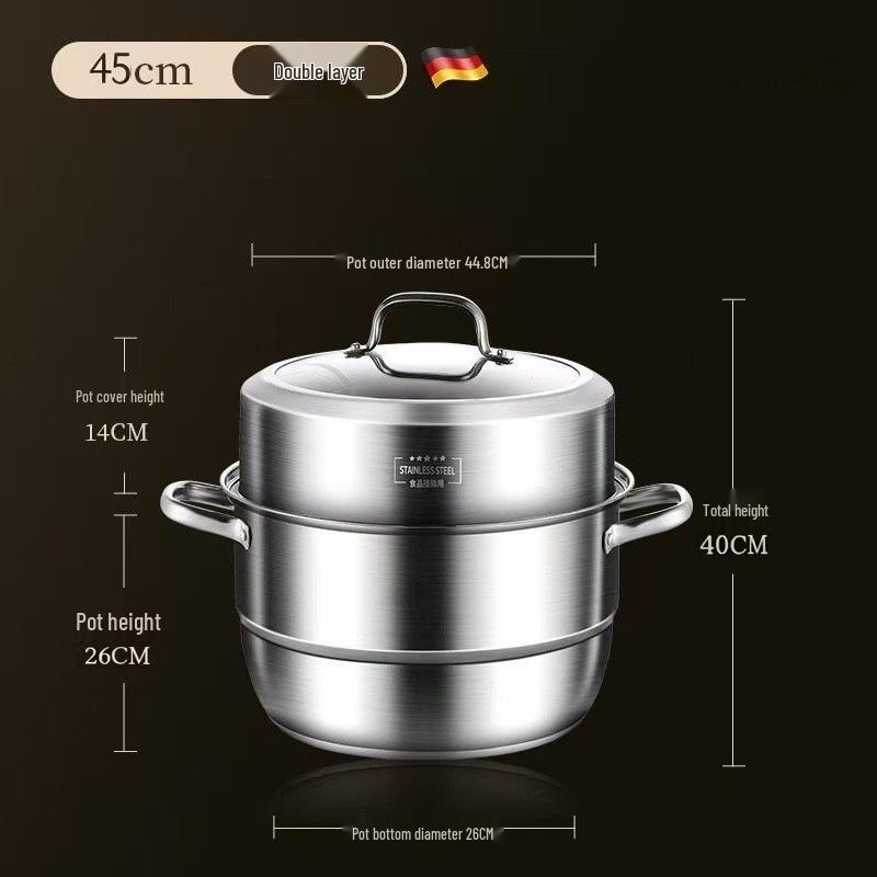 Huajida Stainless Steel Three-Layer Steamer Basket for Induction and Gas Stoves