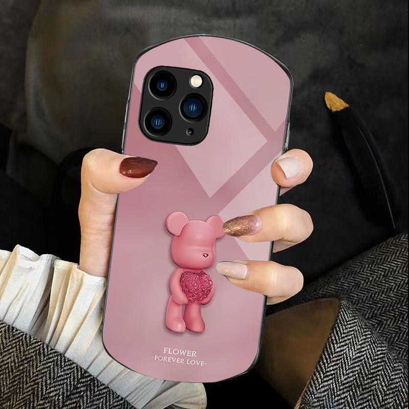 Cute Cartoon Love Bear Phone Case for Apple 15 Pro, 14 Max, XS Max, XS, 11, 7/8.