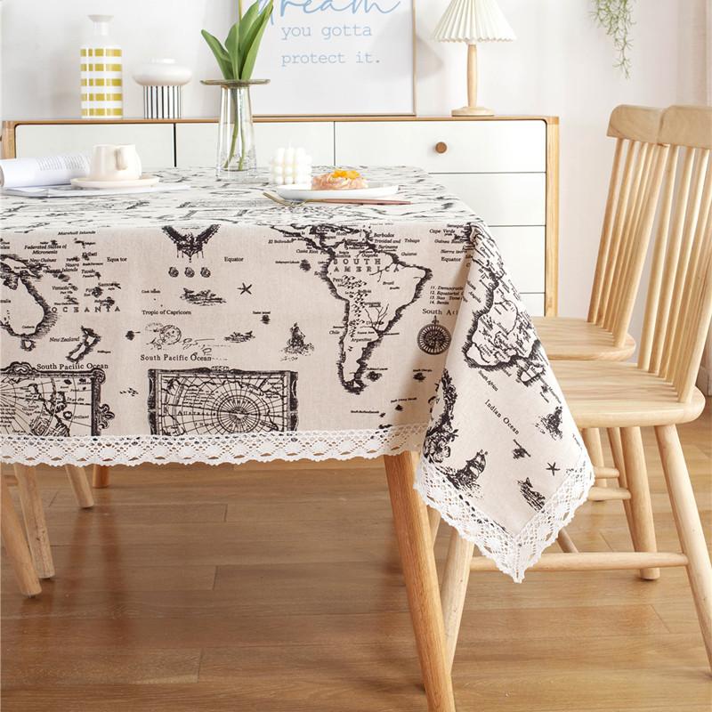 Polyester Cotton Map English Newspaper Lace Tablecloth Coffee Table Tablecloth Table Cloth Cover Towel