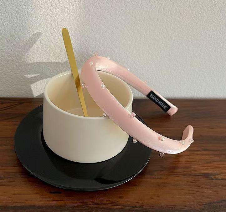 

Эфирная корейская шелковая повязка на голову с жемчугом и изысканный набор заколок для волос розовый