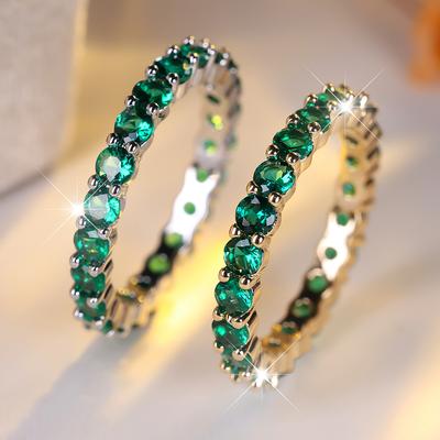 Fashion Round Green Blue Zircon Rings for Women CZ Crystal Wedding Engagement Rings Jewelry Gifts