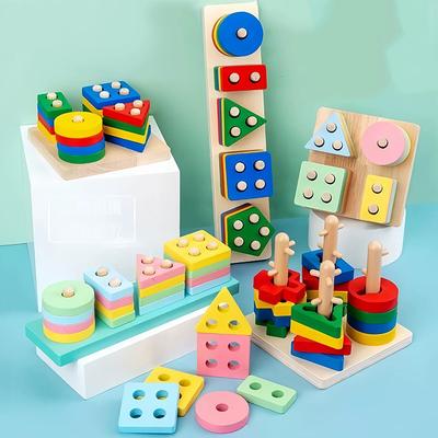Baby Montessori Puzzel Voor Kinderen 1 tot 3 Jaar Houten Speelgoed Bouwstenen Leren Educatief Speelgoed Kleur Vorm Match Puzzel