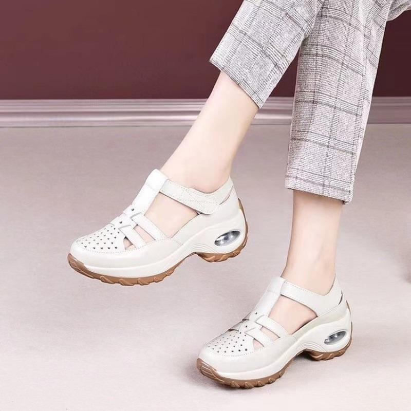 

Туфли женские с вырезами, на толстой подошве, новая обувь на мягкой подошве, сандалии-вьетнамки и туфли на танкетке 39 бежевый