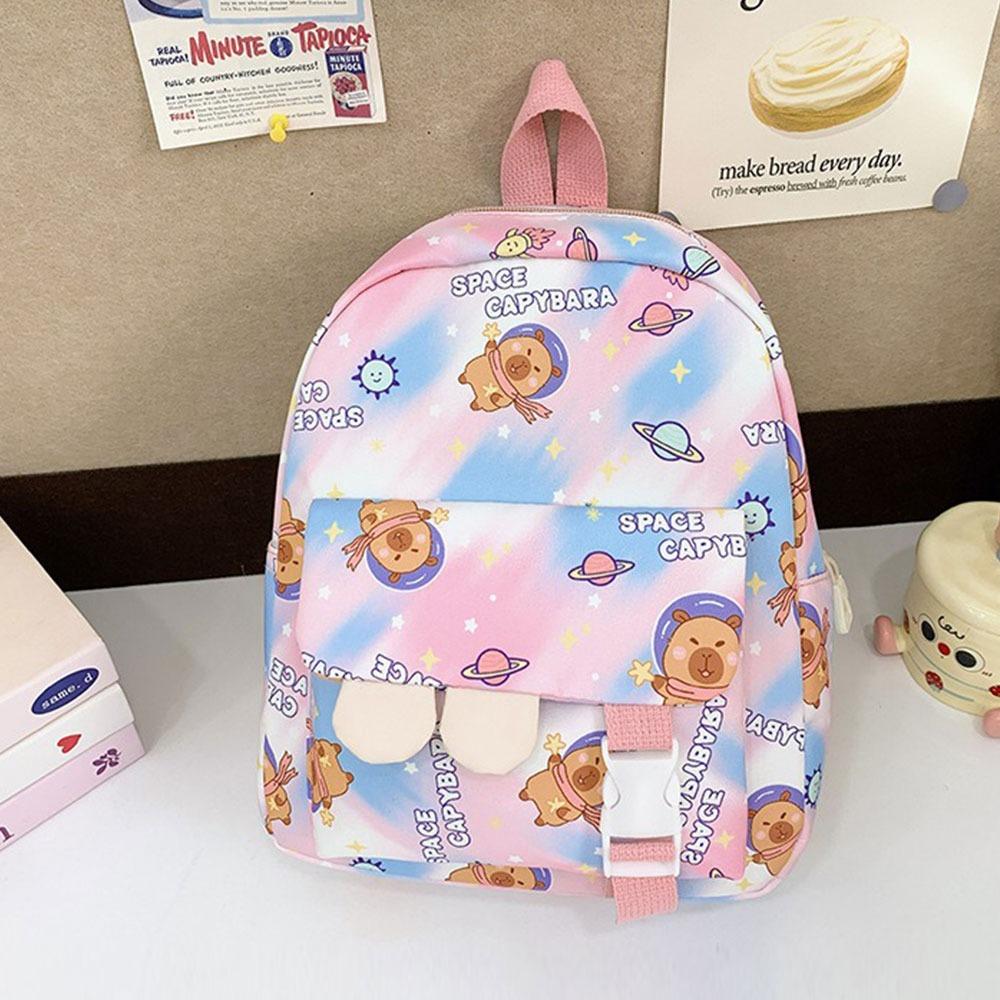Cartoon Nylon School Bags Capybara Large Capacity Backpack Travel Shoulders Knapsack Children