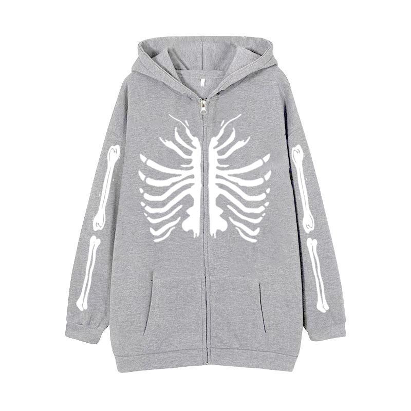 2022 Cross-border Gothic Zipper Sweater Skull Skeleton Printed Cardigan Jacket European and American Street Tide Large Size Hoodie