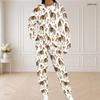 Women Plus Size Printed Round Neck Long Sleeve Top With Pockets And Long Pants Set