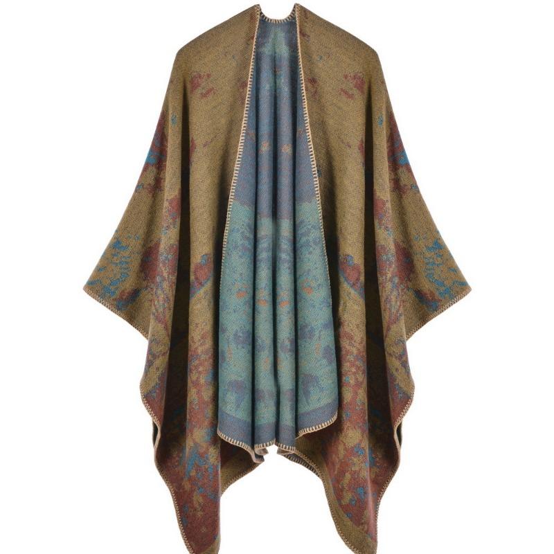Women's scarf shawl creative new fashion imitation cashmere jacquard split fork thickened large cape air conditioner warm shawl