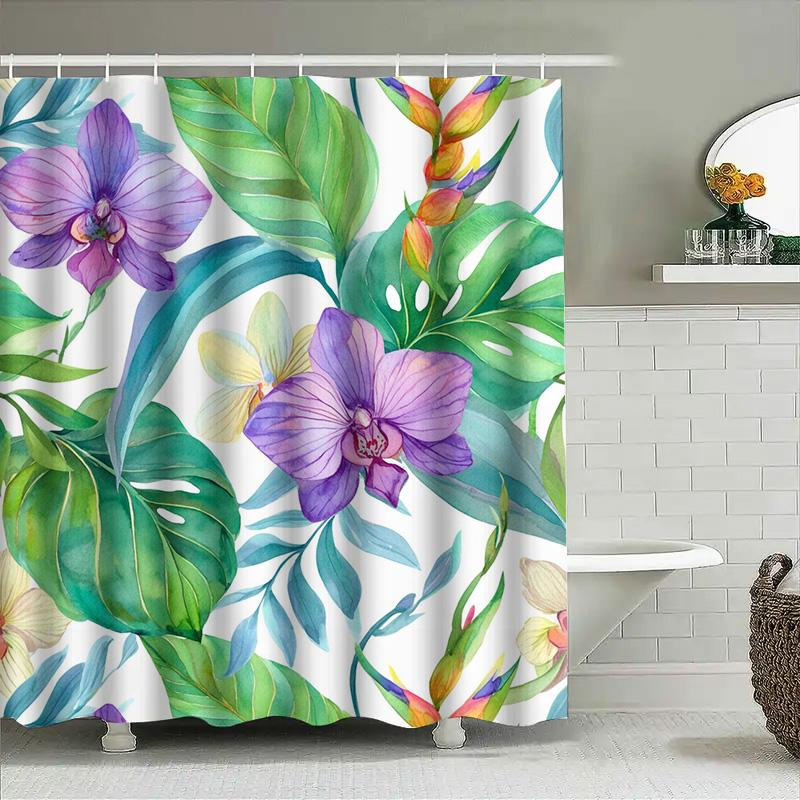 Art Deco Style Shower Curtain with Green Floral Print Modern Home Decor Bathroom Fabric Shower curtain for Bathrooms Ships World