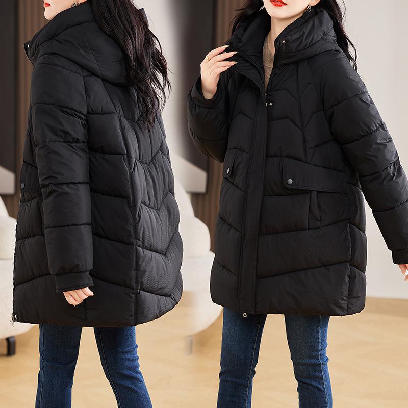 Women's Mid-Length Korean Style Thickened Winter Cotton Jacket - Loose Fit, Plus Size, Fashionable Coat