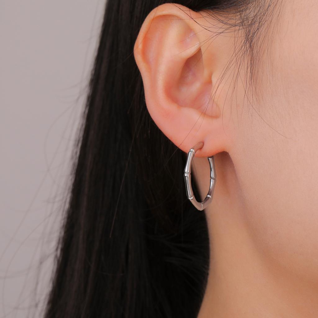 Cazador Stainless Steel Bamboo Joint Hoop Earrings for Women Trendy Round Drop Earrings Jewelry 2026 Valentine Gift New