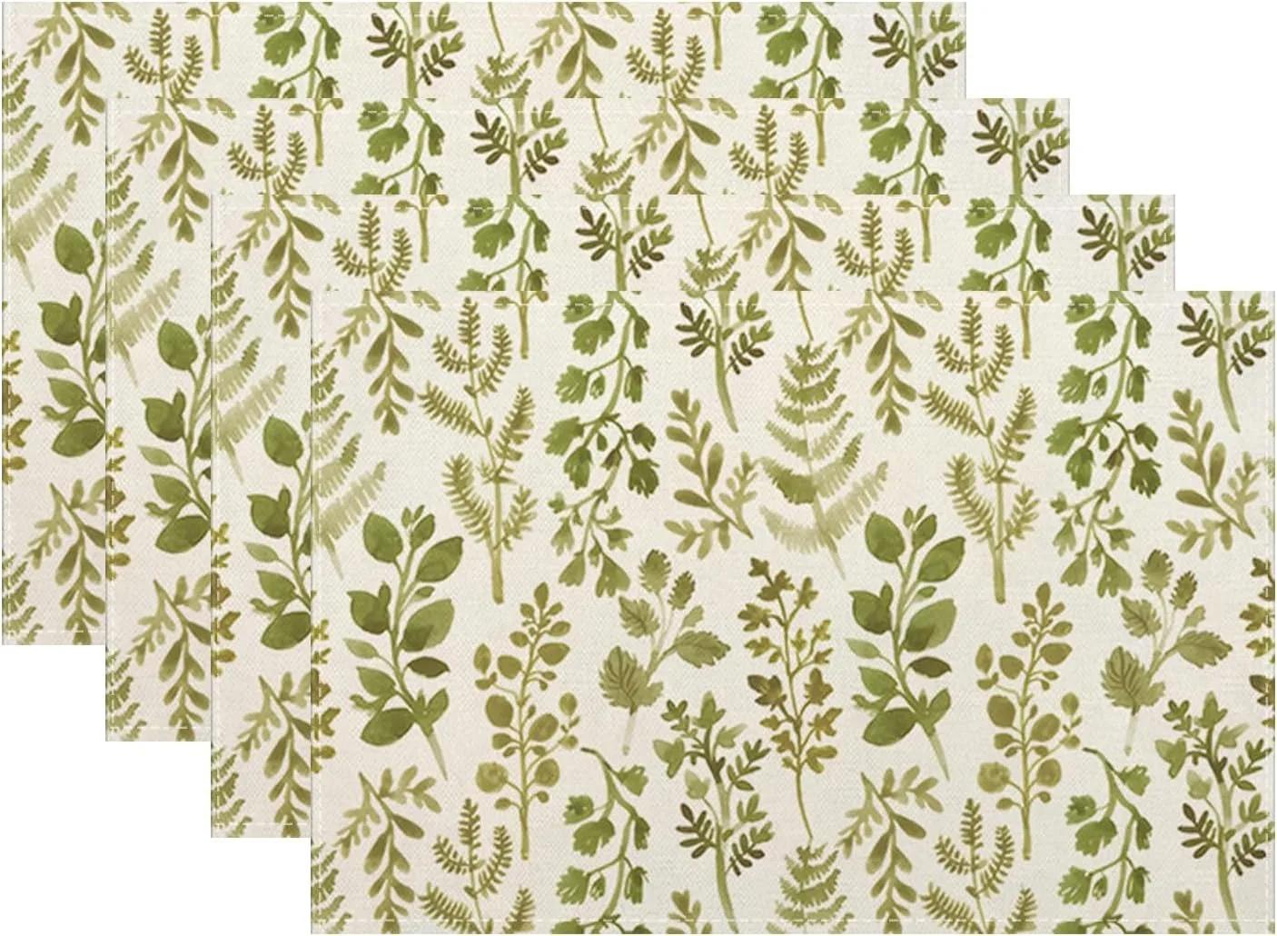 

Hydrangea Vintage Floral Fruit Tree Bird Pattern lnene Linen Blue-Green Tone Placemats for Home Parties Kitchen Decoration 4PC-30X45cm