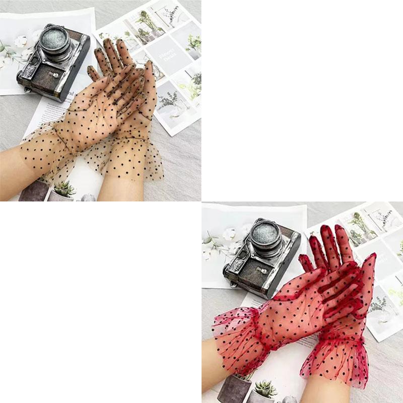 1/2Pair Sexy Transparentes Dot Print Black White Mesh Tulle GloveSpring Summer Thin Short Glove Club Prom Party  Dress Glove