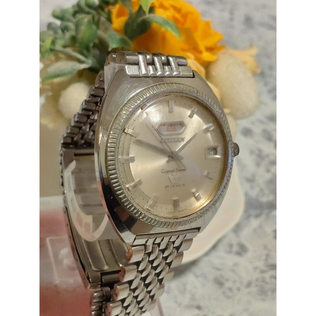 Working item CITIZEN Citizen Crystal Seven Men s Watch Automatic Winding Day Date Silver Genuine Strap Vintage