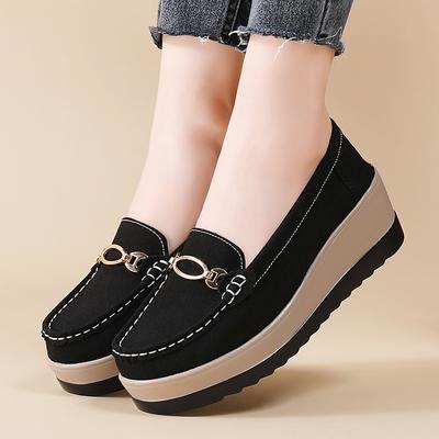 Women's Platform Loafers Lady Creepers Coffee Shoes Thick Sole Casual Slip On Height Increase Low Shoes