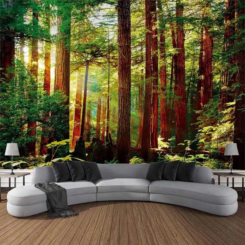 Beautiful Natural Landscape Large Tapestry Forest Waterfall Bohemian Wall Art Decoration Blanket Home Background Cloth Bedspread