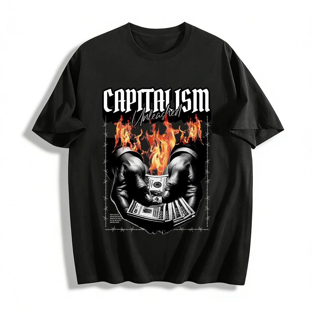 

Capitalism Unleashed Themed Dark Style Graphic Tee Pure cotton T-shirt 6XL